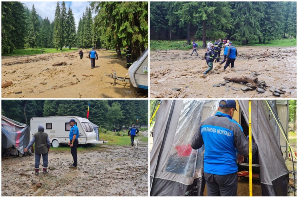 Turiștii blocați de inundații, evacuați la cabana ,,Apelor”