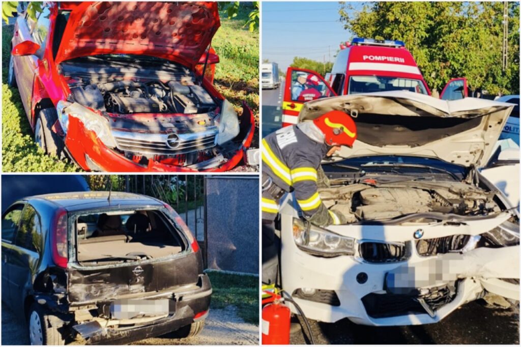 Trei mașini făcute praf în urma unui accident la Leordeni