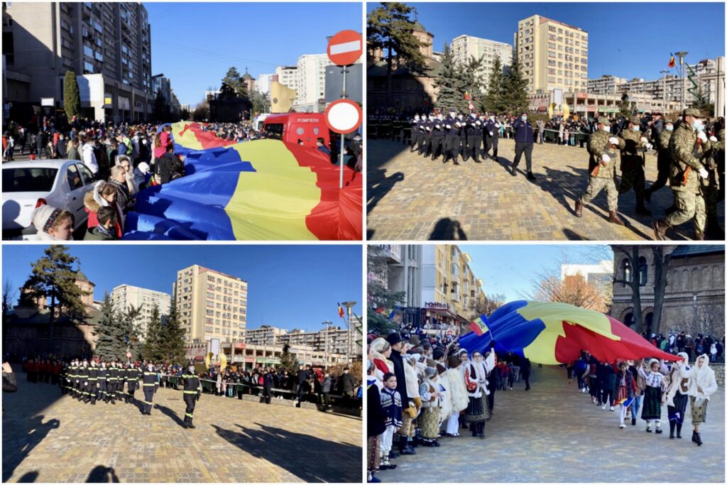 Paradă la Pitești cu sute de argeșeni și un tricolor uriaș