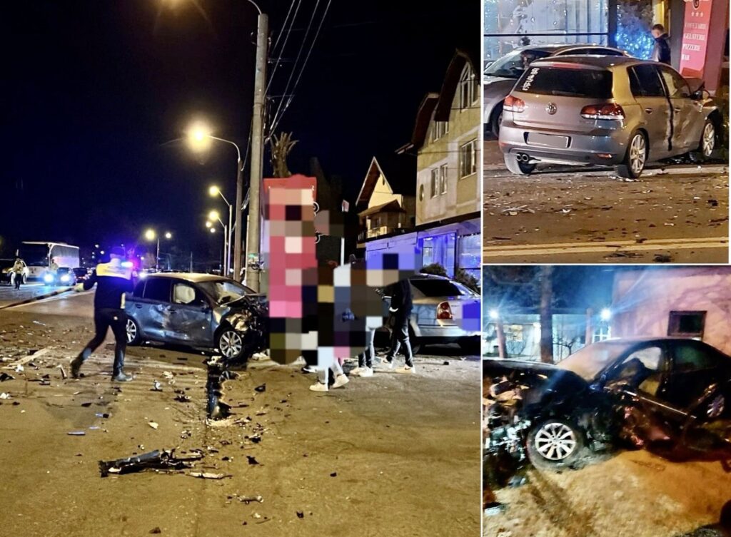 Accident grav în Pitești, a plonjat cu mașina într-un panou publicitar