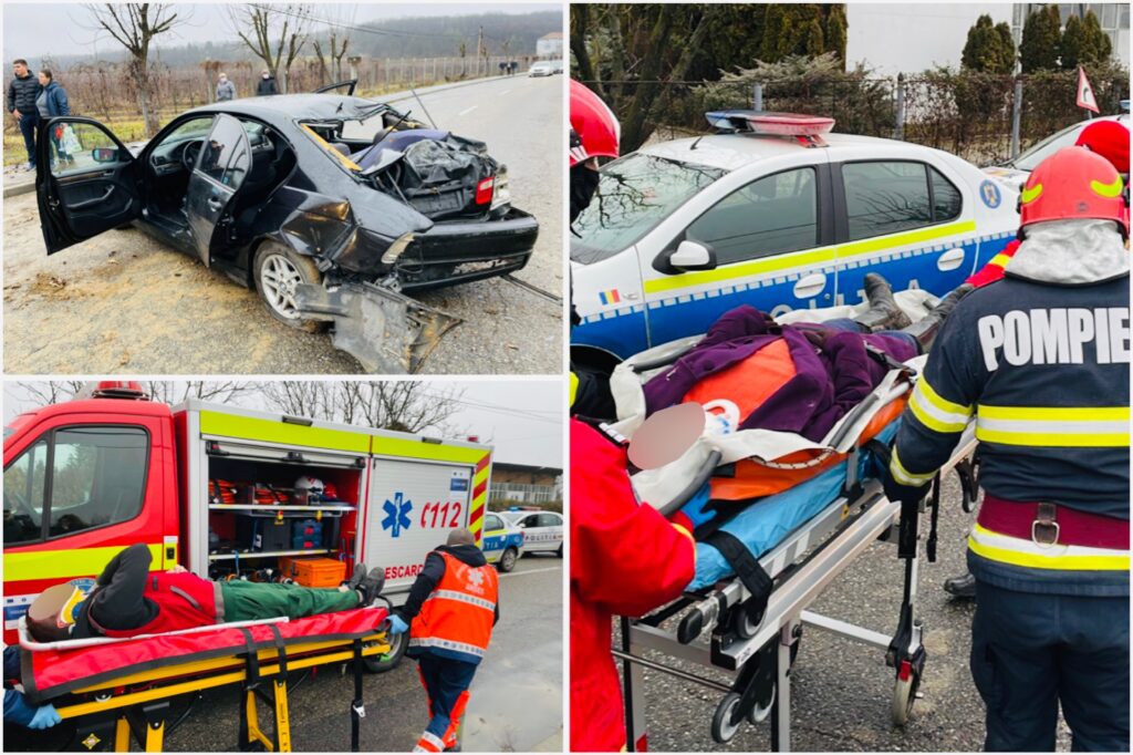 Accident la Budeasa:  BMW distrus, șoferul și pietonul, răniți