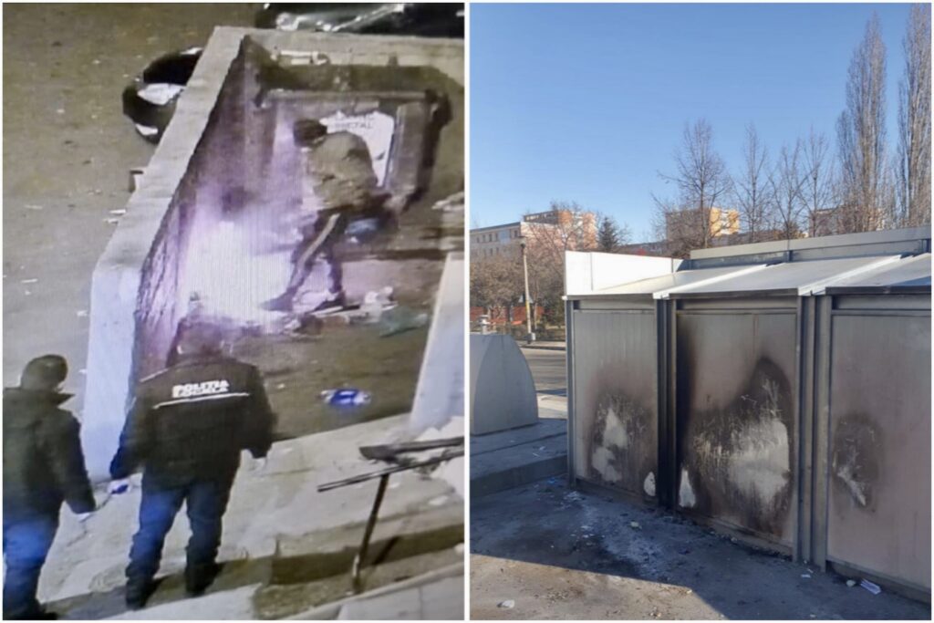 Acte de vandalism în Pitești, a dat foc containerelor de gunoi