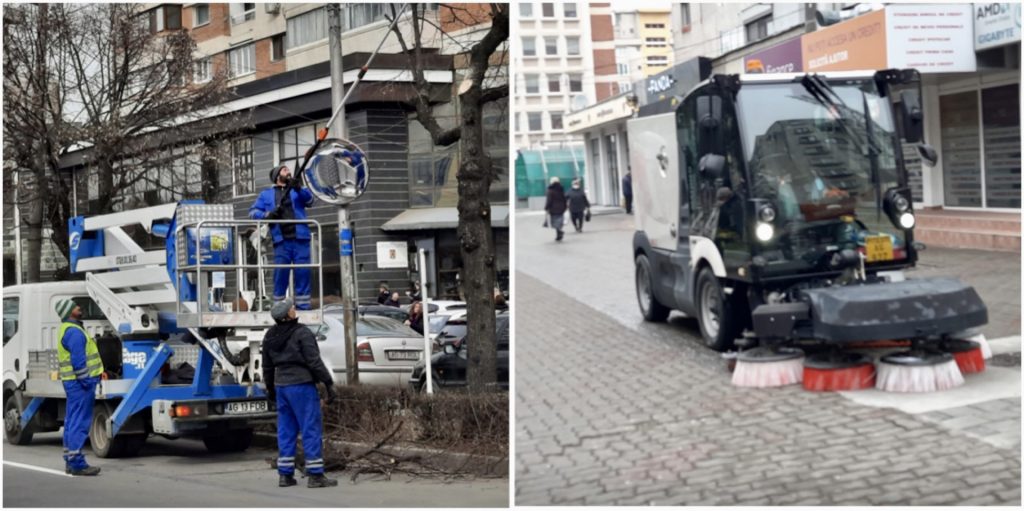 Mobilizare în centrul Piteștiului: Copaci toaletați, străzi curățate