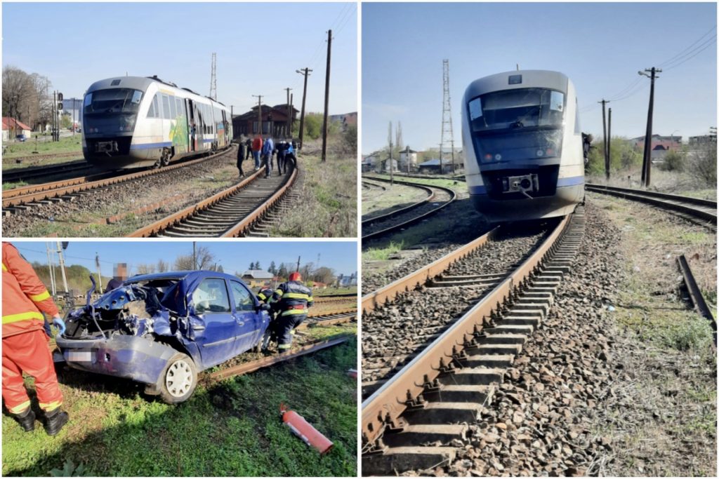 Acum! Mașină lovită de tren în Argeș