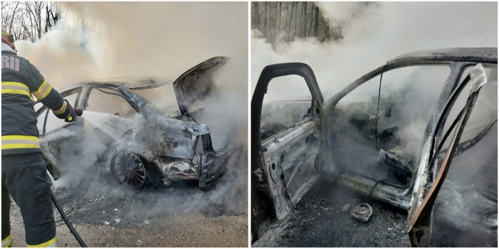 Mașină distrusă total de flăcări în Argeș