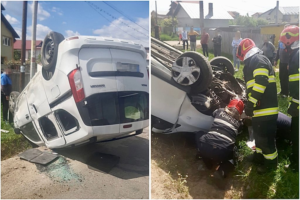 Accident în Argeș, mașină răsturnată