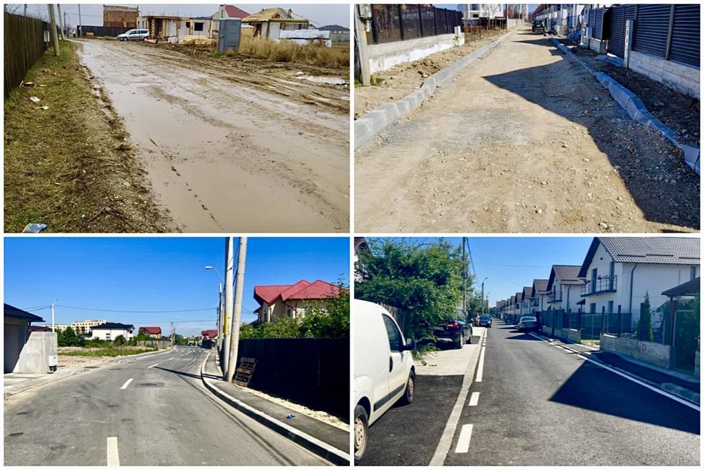 Două străzi din Pitești, înainte și după asfaltare și modernizare