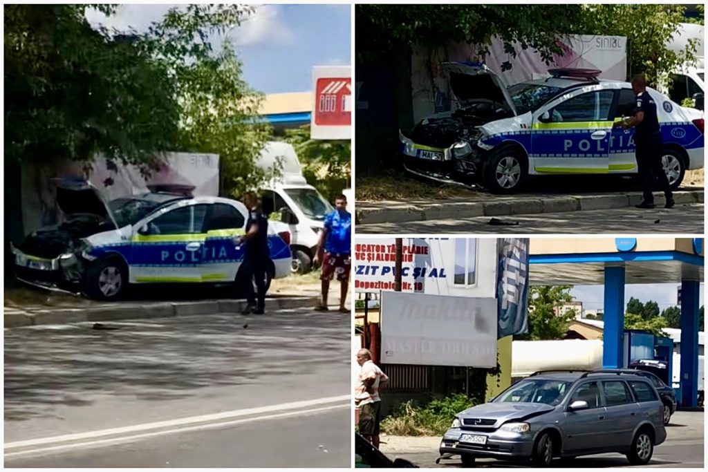 Accident în Pitești: Mașina Poliției, făcută zob!