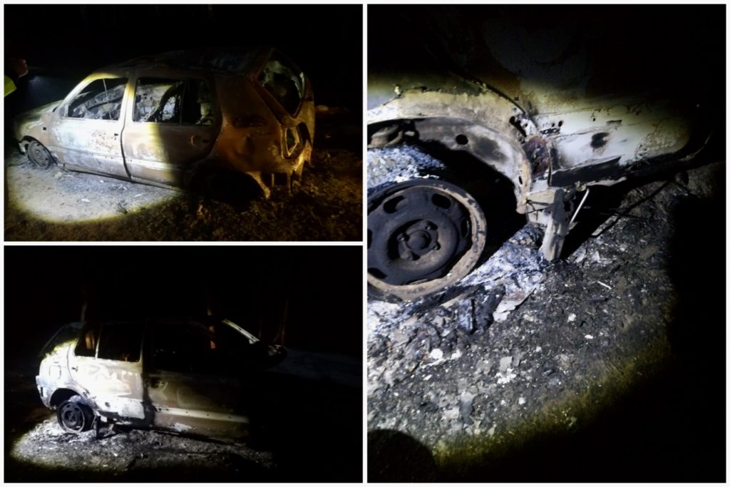 Mașină distrusă de flăcări într-o pădure din Argeș