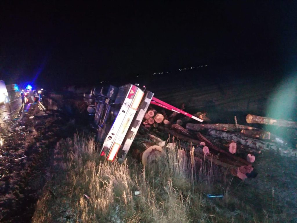 Camion încărcat cu lemne, răsturnat în Argeș