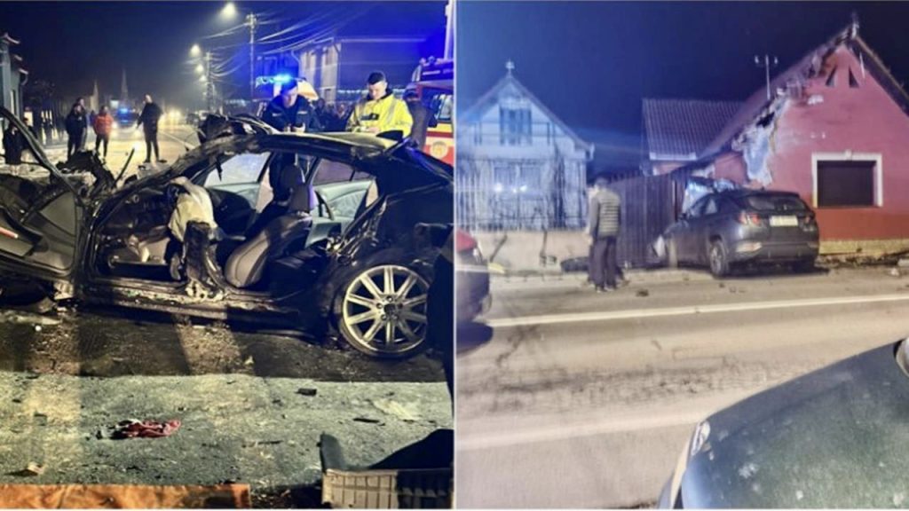 Un șofer de 19 ani a zburat cu BMW-ul pe acoperișul unei case