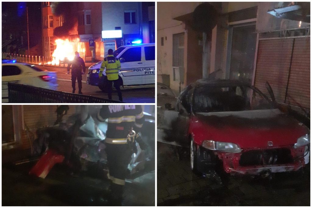 Accident grav în Pitești. O mașină a luat foc