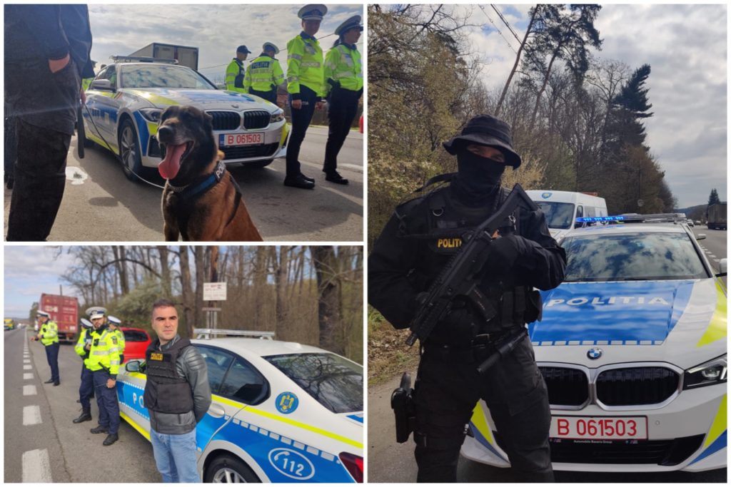 Mega-acțiune în trafic cu polițiști, mascați și echipă canină pe DN 7