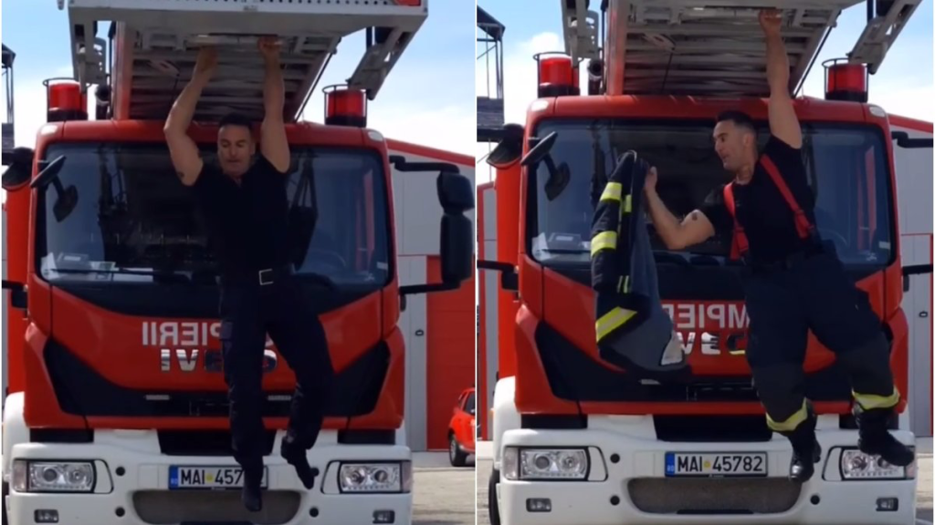 Un pompier din Argeș a ajuns viral pe internet cu un video aproape imposibil de făcut