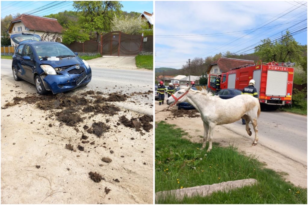 Accident între un autoturism și o căruță în Argeș