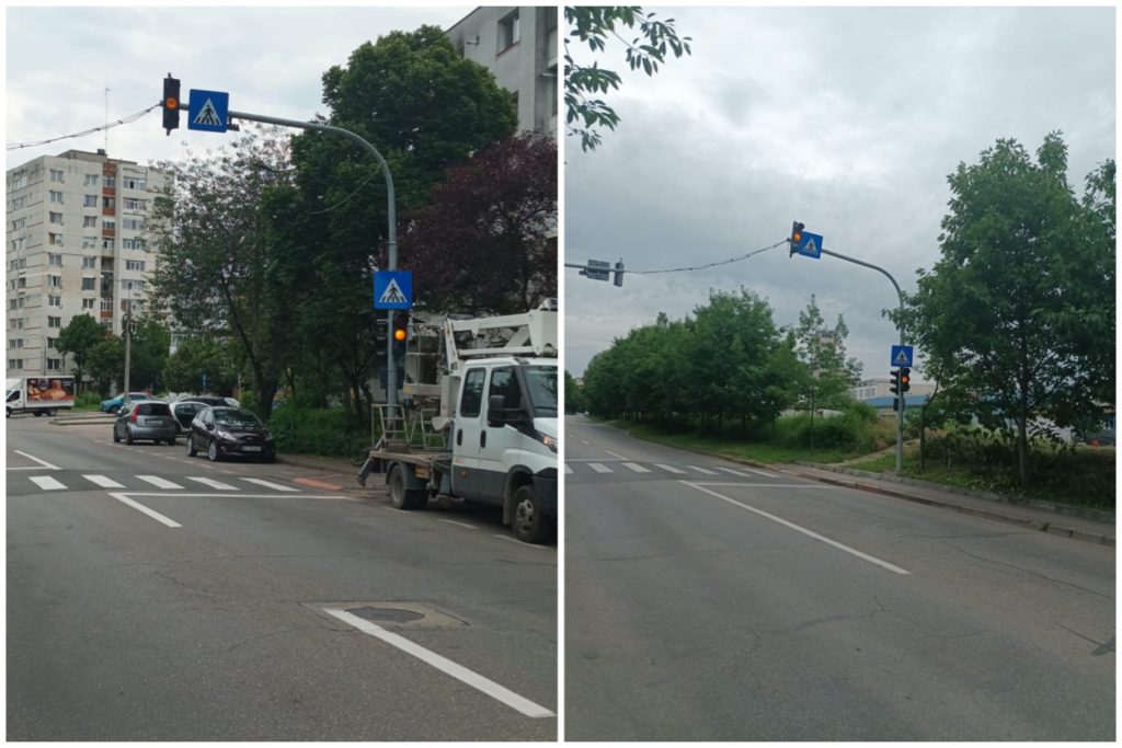 Semafor cu buton la trecerea de pietoni de pe Calea Bascovului, în zona blocului Q3