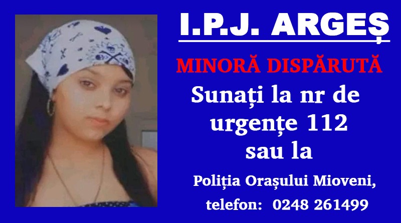 Tânără de 17 ani, dată dispărută de la un centru pentru minori din Mioveni