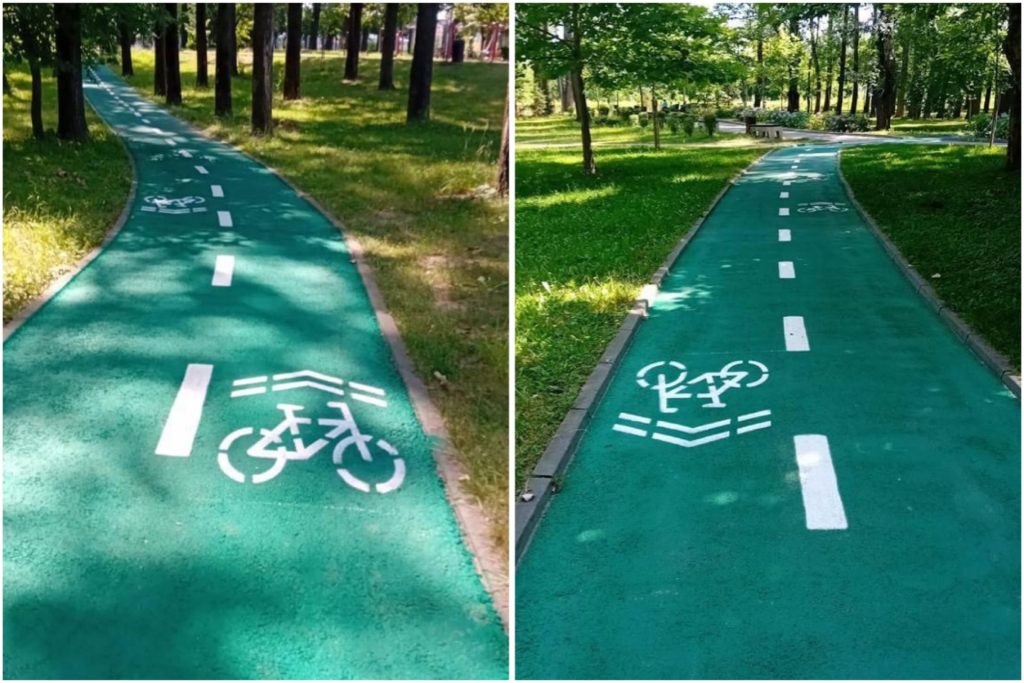 S-au finalizat lucrările de marcare a pistelor de biciclete, în Parcul Lunca Argeșului