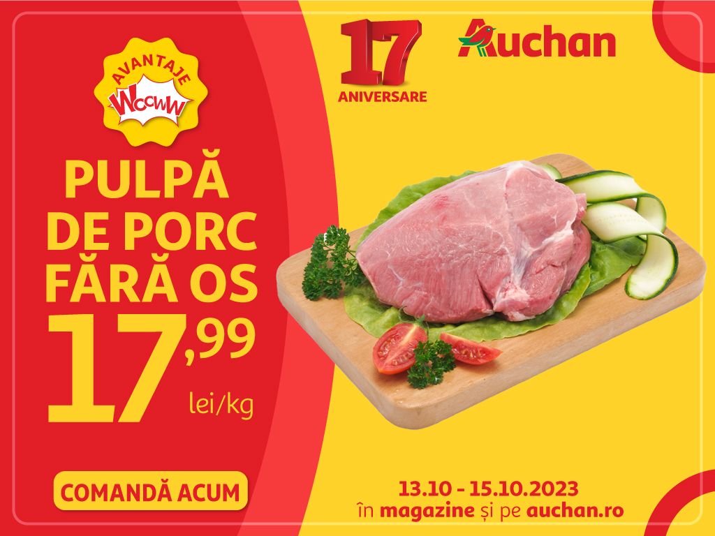 Super oferte la Auchan în acest weekend la pulpă de porc și detergenți!