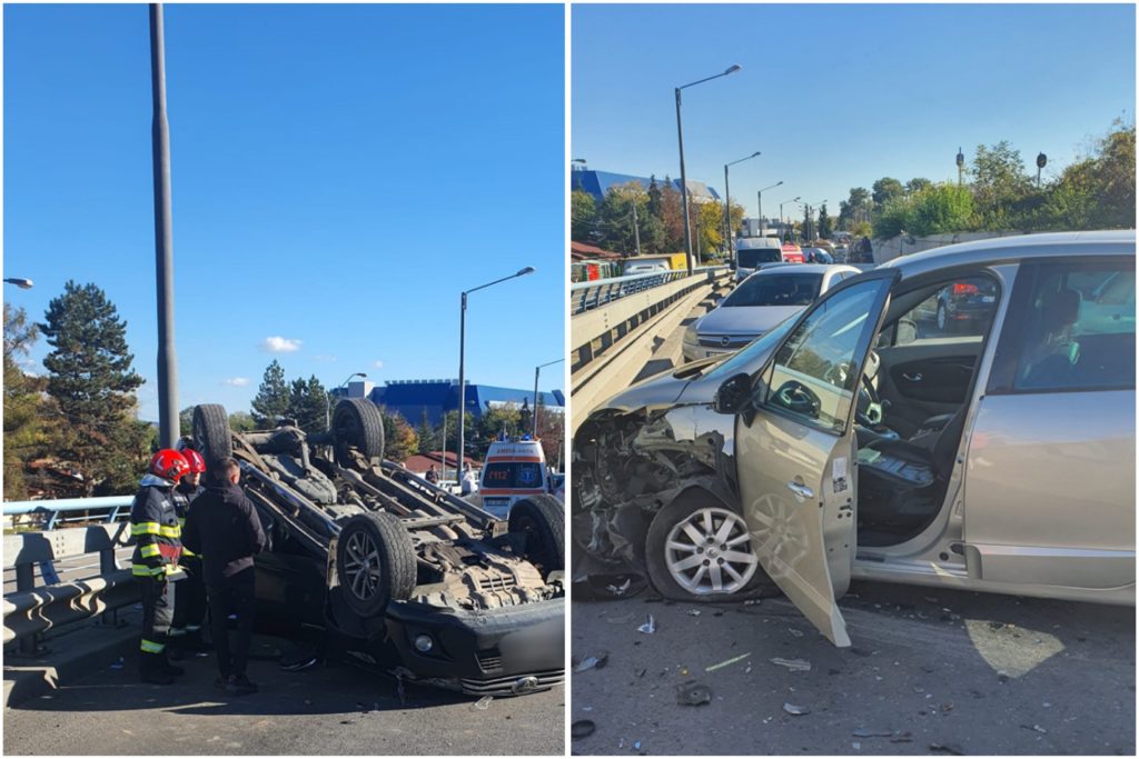 Accident cu mașină răsturnată la Podul Viilor