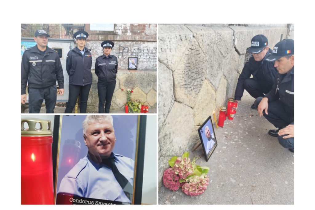 Colegii polițistului local mort după două săptămâni de comă îl plâng la locul tragediei din Pitești