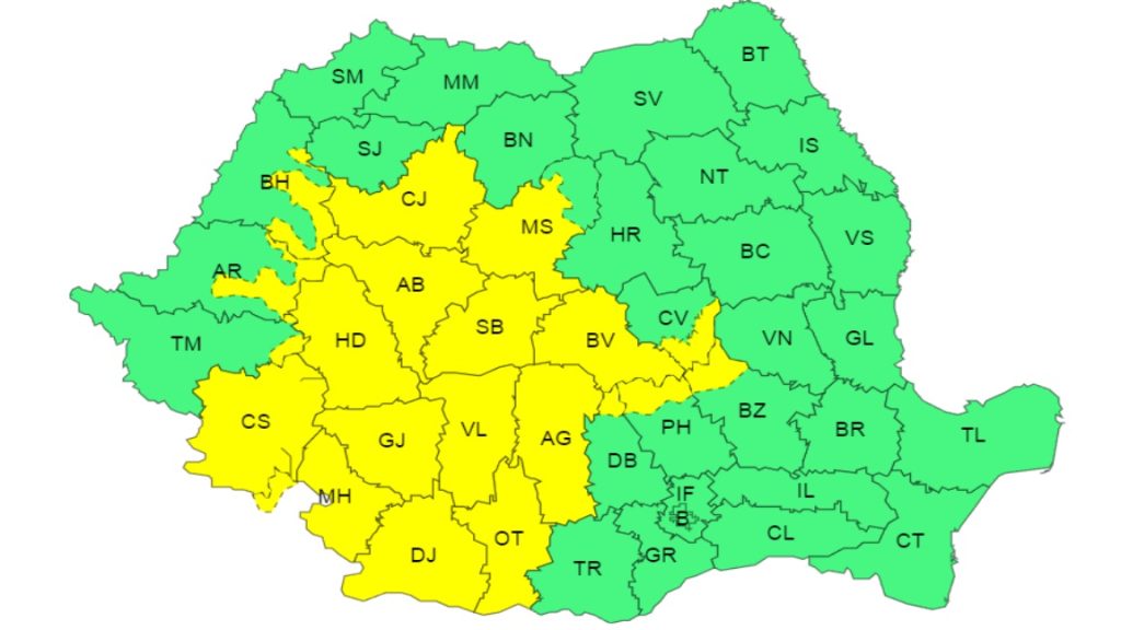 Atenționare meteo. Cod galben în județul Argeș