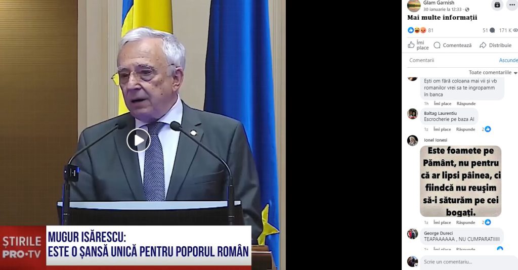 Știre video “Deep fake” cu guvernatorul BNR Mugur Isărescu