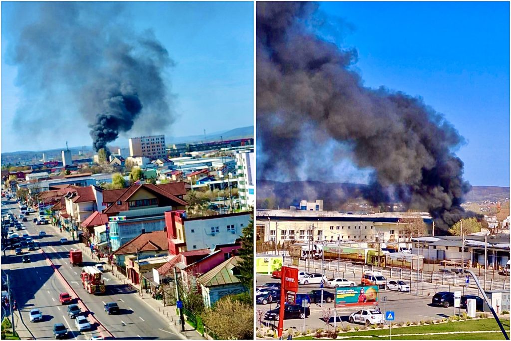 Incendiu violent în nordul Piteștiului. Nor negru de fum