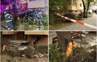 Pitești. Imaginile dezastrului după ce un tânăr de 24 ani a zburat într-un stâlp și apoi în bloc