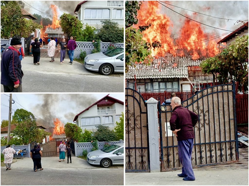 Casă înghițită de flăcări în Argeș