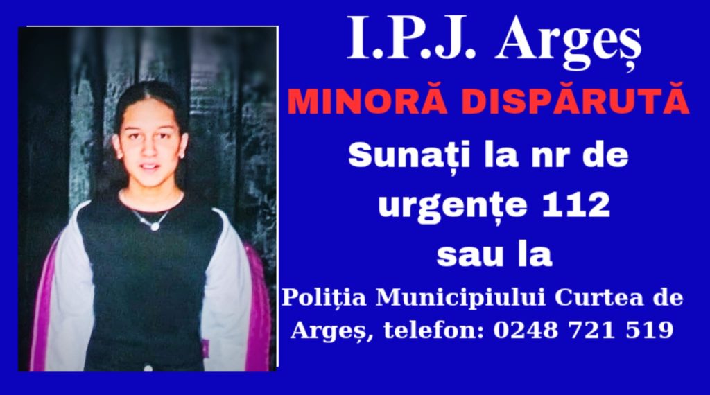 Vintilă Daria Elisabeta, 13 ani, din Băiculești, căutată de polițiști după ce a plecat de acasă