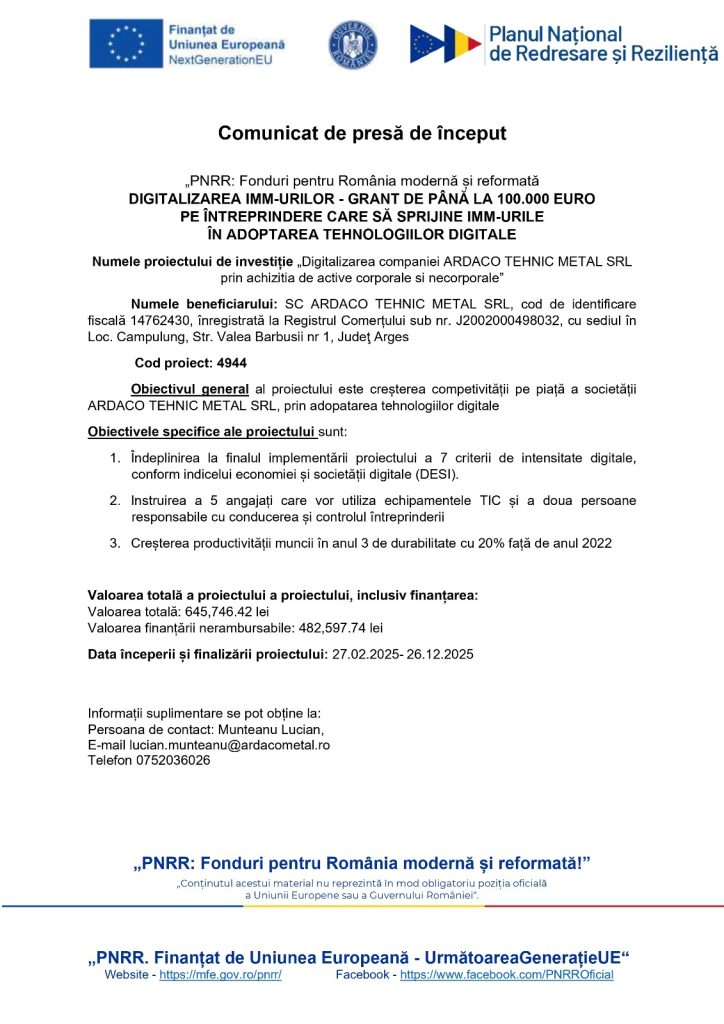 Comunicat de presă de început