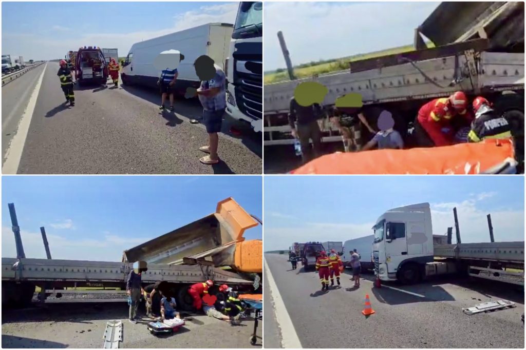 Accident grav cu mai multe autoturisme implicate pe A1. Victima în stare gravă!