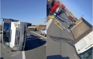 Accident cu victimă pe A1. Autoutilitară răsturnată!