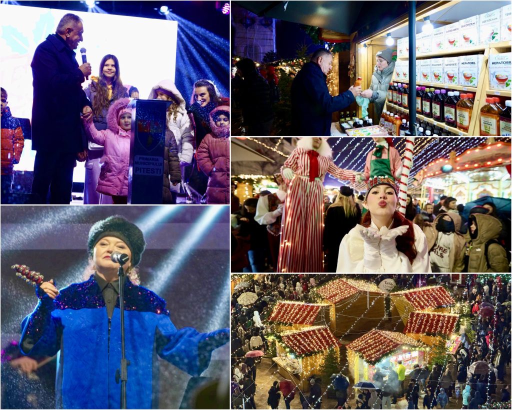 Magia Crăciunului a prins viață în Pitești! Spectacol de poveste la aprinderea luminițelor festive